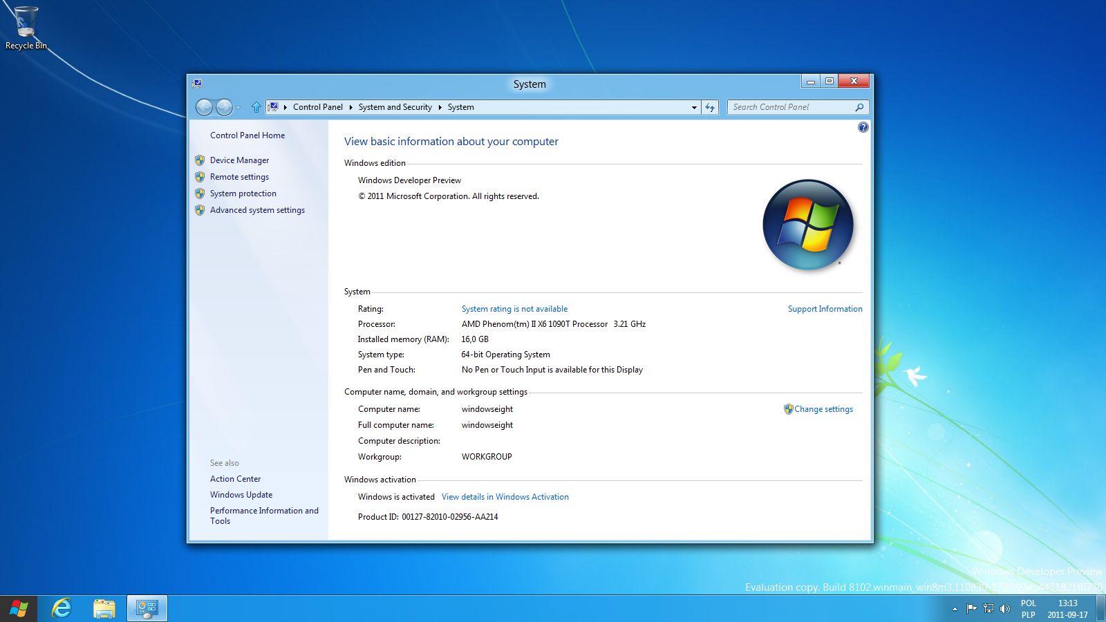 Ekran właściwości systemu - bez zmian