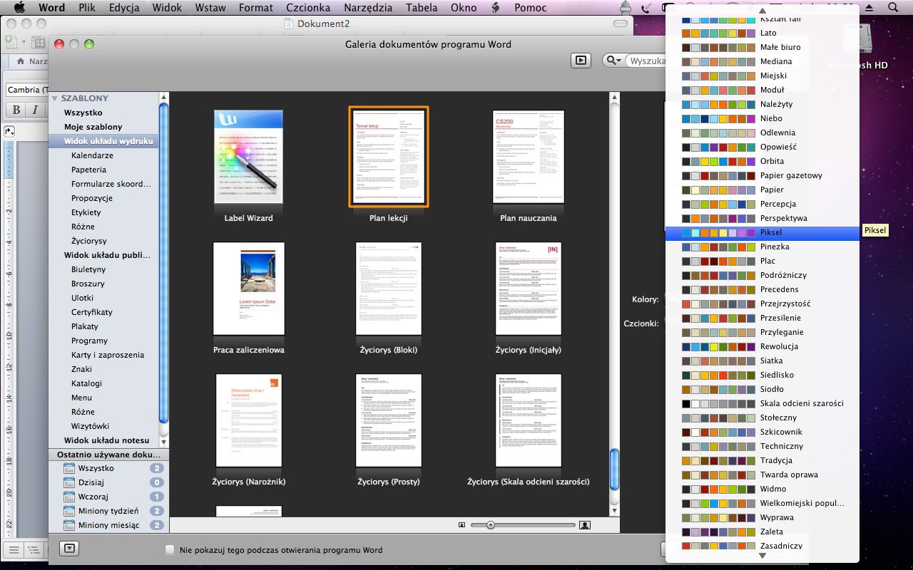 Do szablonów można dopasować paletę barw i czcionki