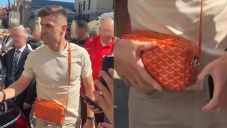 Krzysztof Piątek z POMARAŃCZOWĄ TOREBECZKĄ mknie na zgrupowanie i wymienia uprzejmości z kibicami. Stylowo?