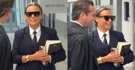 ROZEŚMIANA Anna Mucha przyszła zeznawać w sprawie Cichopek kontra Smaszcz. Humorek dopisywał (WIDEO)