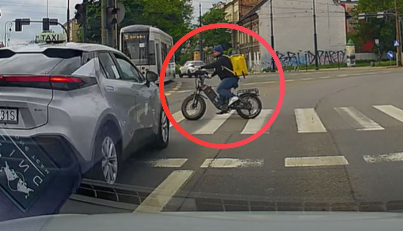 Kurier nagrany. Wjechał na czerwonym. Boli od patrzenia