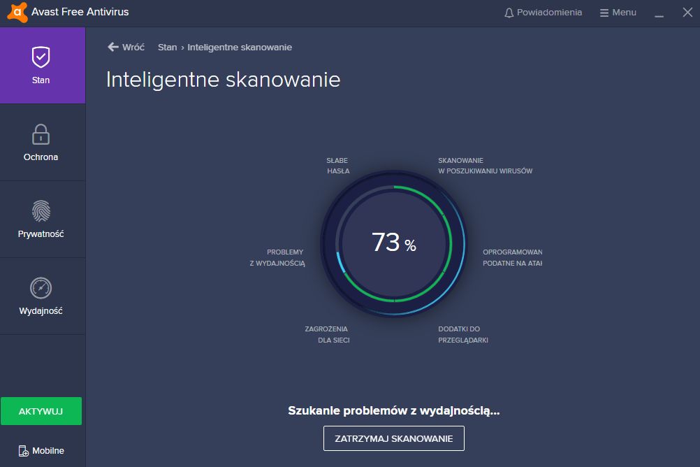 Inteligentne skanowanie pod kątem najpopularniejszych zagrożeń.
