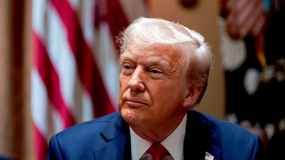US President Donald Trump during a cabinet meeting at the White House in Washington, DC, US, on Wednesday, Feb. 26, 2025. Elon Musk's demand that more than two million federal employees defend their work is facing pushback from other powerful figures in the Trump administration, in a sign that the billionaire's brash approach to overhauling the government is creating division. Photographer: Al Drago/Bloomberg via Getty Images