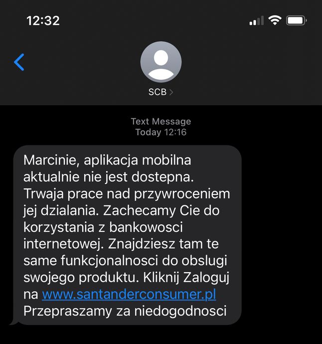 Komunikat Santandera o niedyspozycji aplikacji mobilnej