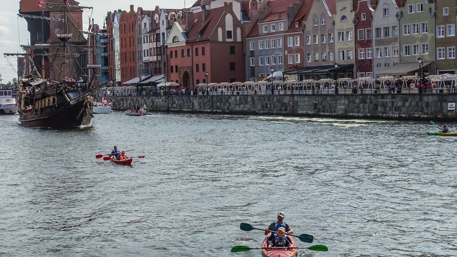 Ships, boats , kayaks and yachts going on the Motlawa river are  seen in Gdansk, Poland on 18 July 2021  (Photo by Michal Fludra/NurPhoto via Getty Images)