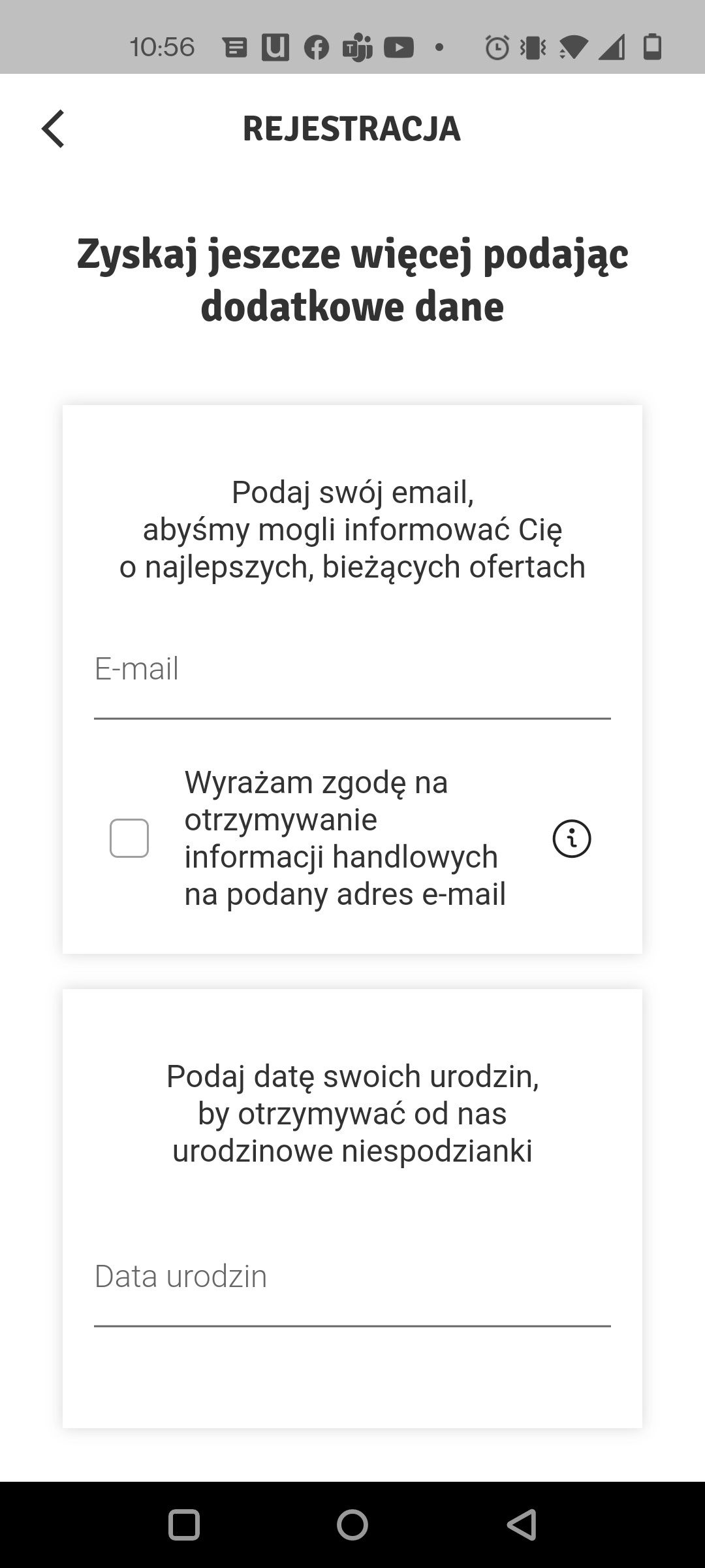 Nasza Stokrotka: uzupełniamy dane adres mail i data urodzin