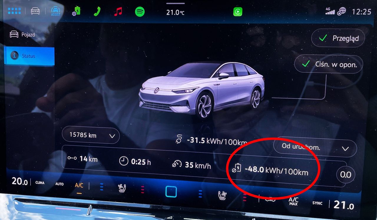 Zużycie energii na minusie to nie błąd - tyle auto wyprodukowało jej na dystansie 14 km