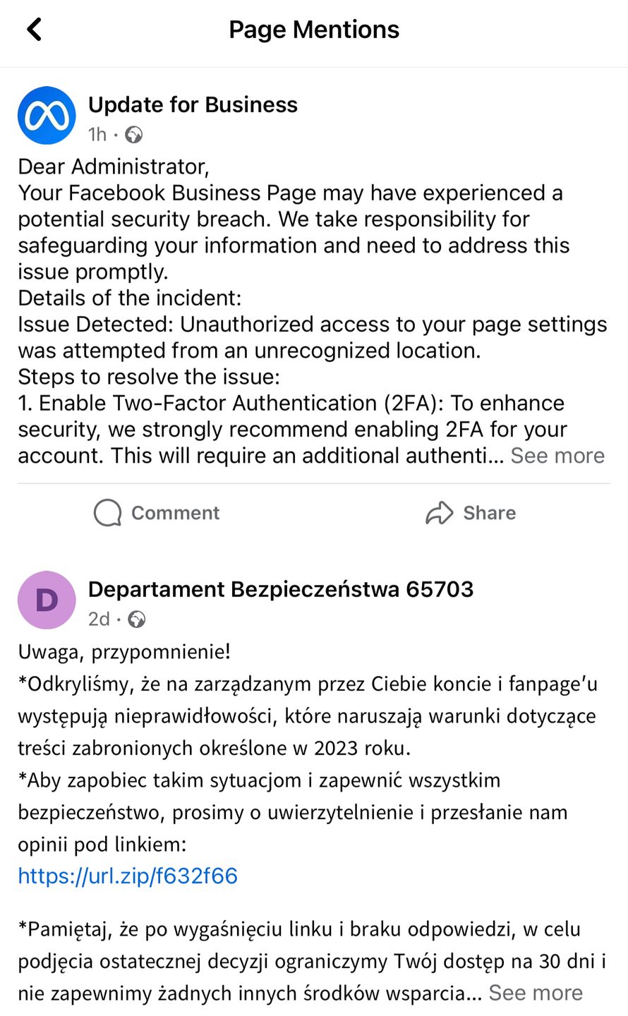 Przykładowa fałszywa rozmowa z Facebooka