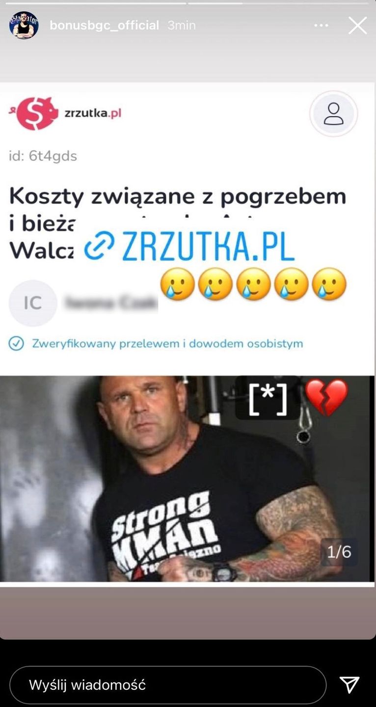 Bonus BGC udostępnił zbiórkę na Artura "Walusia" Walczaka