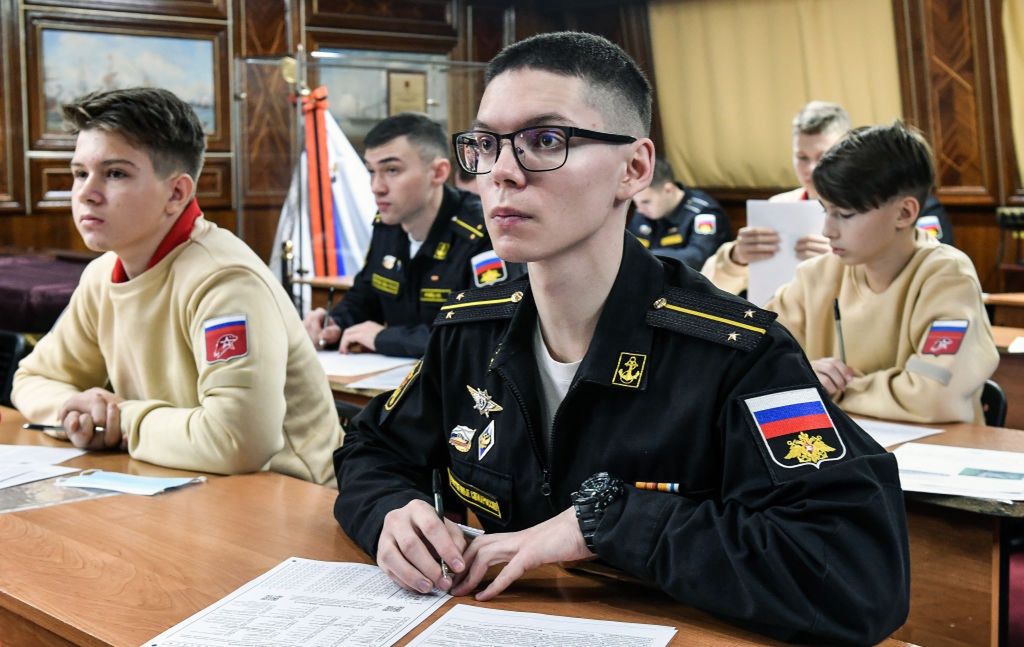 Annual international Russian geography test, Geographical Dictation 2021MURMANSK REGION, RUSSIA - NOVEMBER 14, 2021: Servicemen and members of the Yunarmiya [Young Army] youth military and patriotic organization take an annual international Russian geography test, Geographical Dictation, aboard the Pyotr Velikiy Kirov-class heavy missile cruiser of the Russian Navy's Baltic Fleet in the town of Severomorsk. Geographical Dictation has been held annually since 2015 by the Russian Geographical Society to promote the knowledge of geography and interest in the geography of Russia. Lev Fedoseyev/TASS (Photo by Lev Fedoseyev\TASS via Getty Images)Lev Fedoseyevgeographical dictation, russian geographical society, geography test