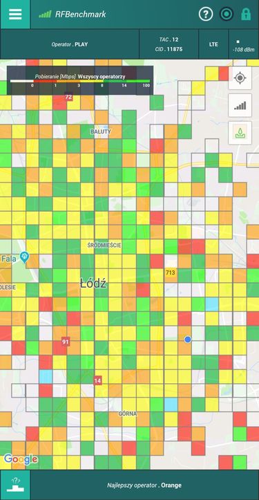 RFBenchmark, mapa pomiarów prędkości łączy