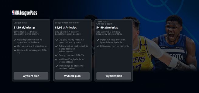 Cennik NBA League Pass w Prime Video