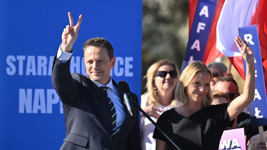 Rafał Trzaskowski, Małgorzata Trzaskowska podczas wiecu wybor