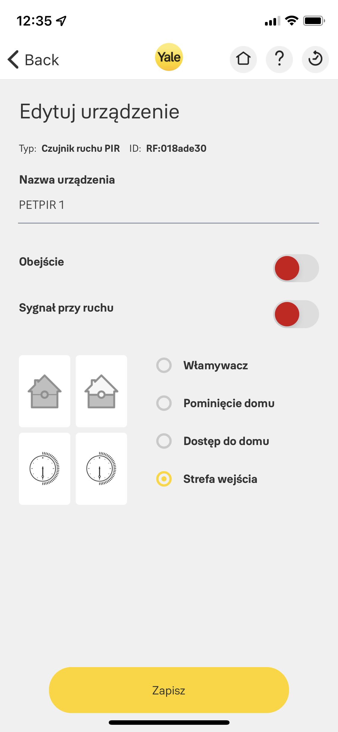 Opcje dotyczące czujnika ruchu