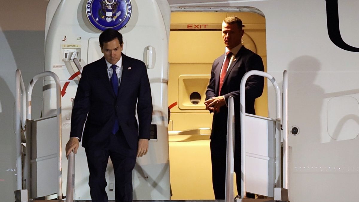 PANAMA CITY, PANAMA - FEBRUARY 01: US Secretary of State Marco Rubio arrives in Panama as his first international trip under the Trump Administration on February 01, 2025. Rubio will visit Panama, El Salvador, Costa Rica, Guatemala, and the Dominican Republic to strengthen partnerships and cooperation. Rubio's visit will allow them to focus on shared interests like migration and combating drug trafficking. (Photo by Daniel Audilio Gonzalez Gonzalez/Anadolu via Getty Images)