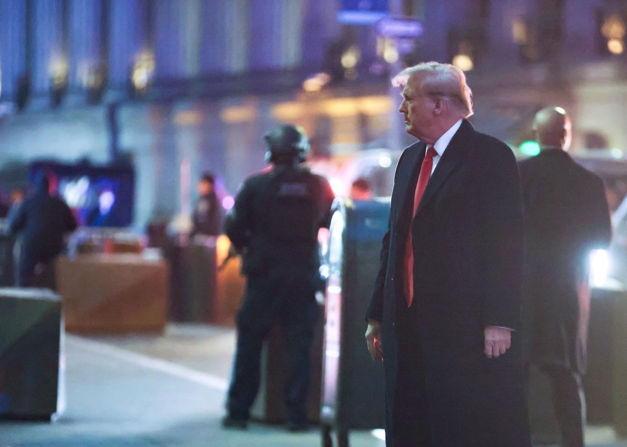 NEW YORK, UNITED STATES - JANUARY 17: Former US president and 2024 presidential candidate Donald Trump arrives at 40 Wall Street to address the media following the leaving the second day of his defamation trial involving former magazine columnist E. Jean Carroll at Manhattan federal court in New York, United States on January 17, 2024. (Photo by Selcuk Acar/Anadolu via Getty Images)