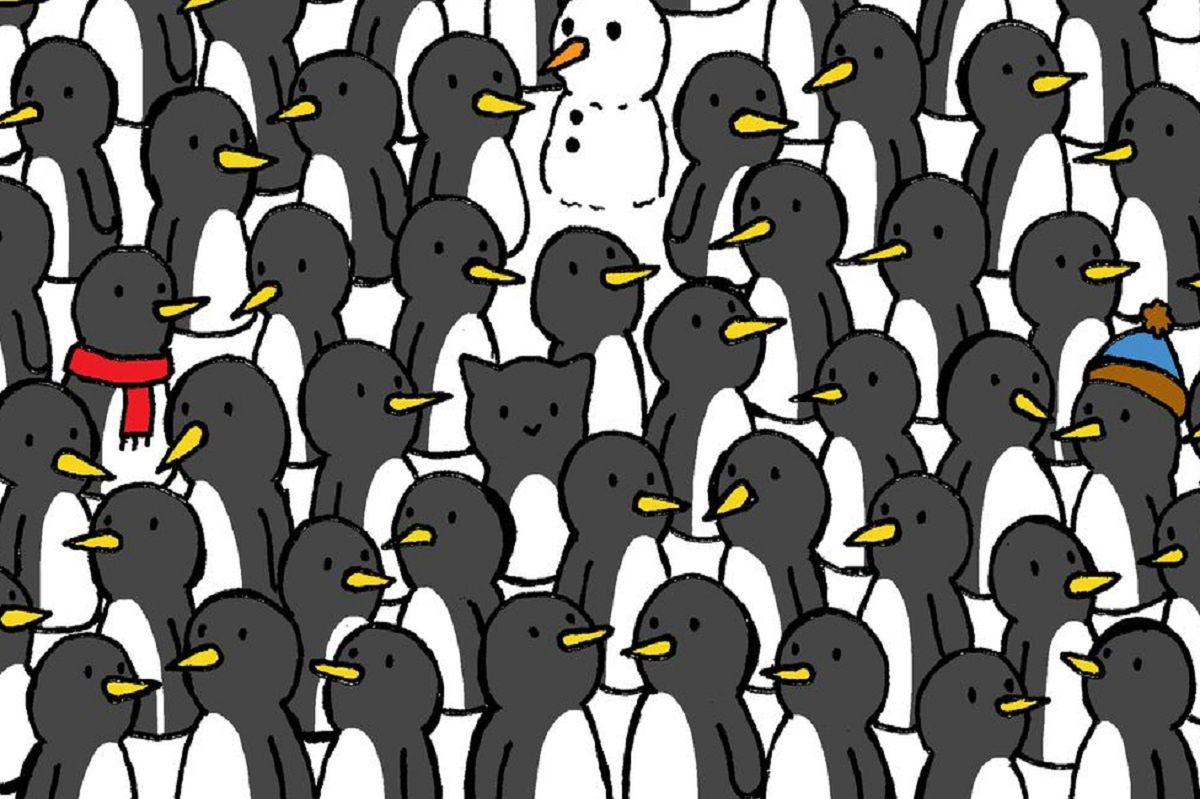 Can you solve the puzzle? Hungarian illustrator hides three cats among penguins