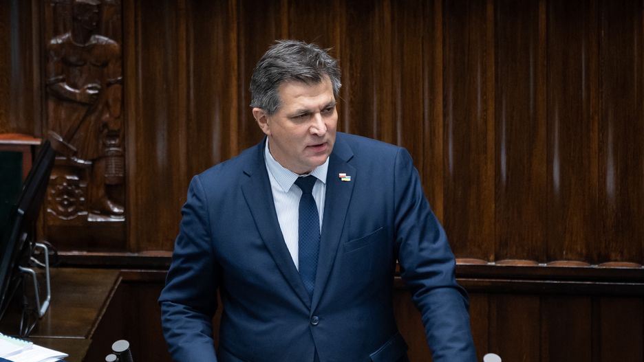 Piotr Kaleta during the 50th session of the Sejm (lower house of Polish Parliament) in Warsaw, Poland on March 8, 2022 (Photo by Mateusz Wlodarczyk/NurPhoto via Getty Images)