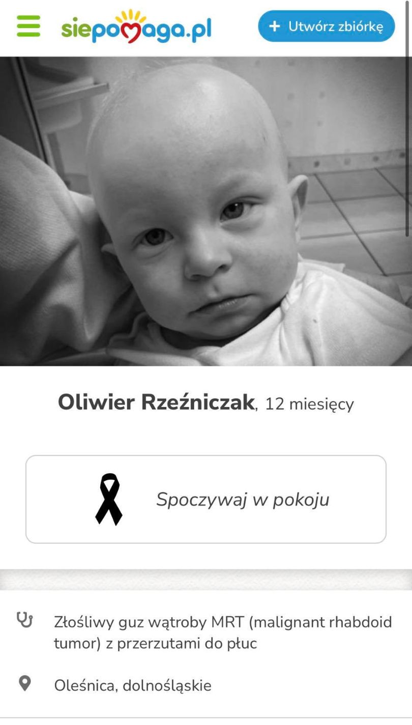 Fundacja żegna Oliwiera i informuje o kwocie zebranej w wyniku zbiórki