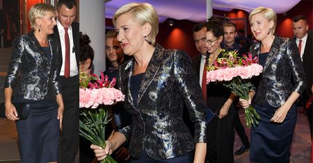 Agata Duda w błyszczącej marynarce "pamięta o Osieckiej" (ZDJĘCIA)