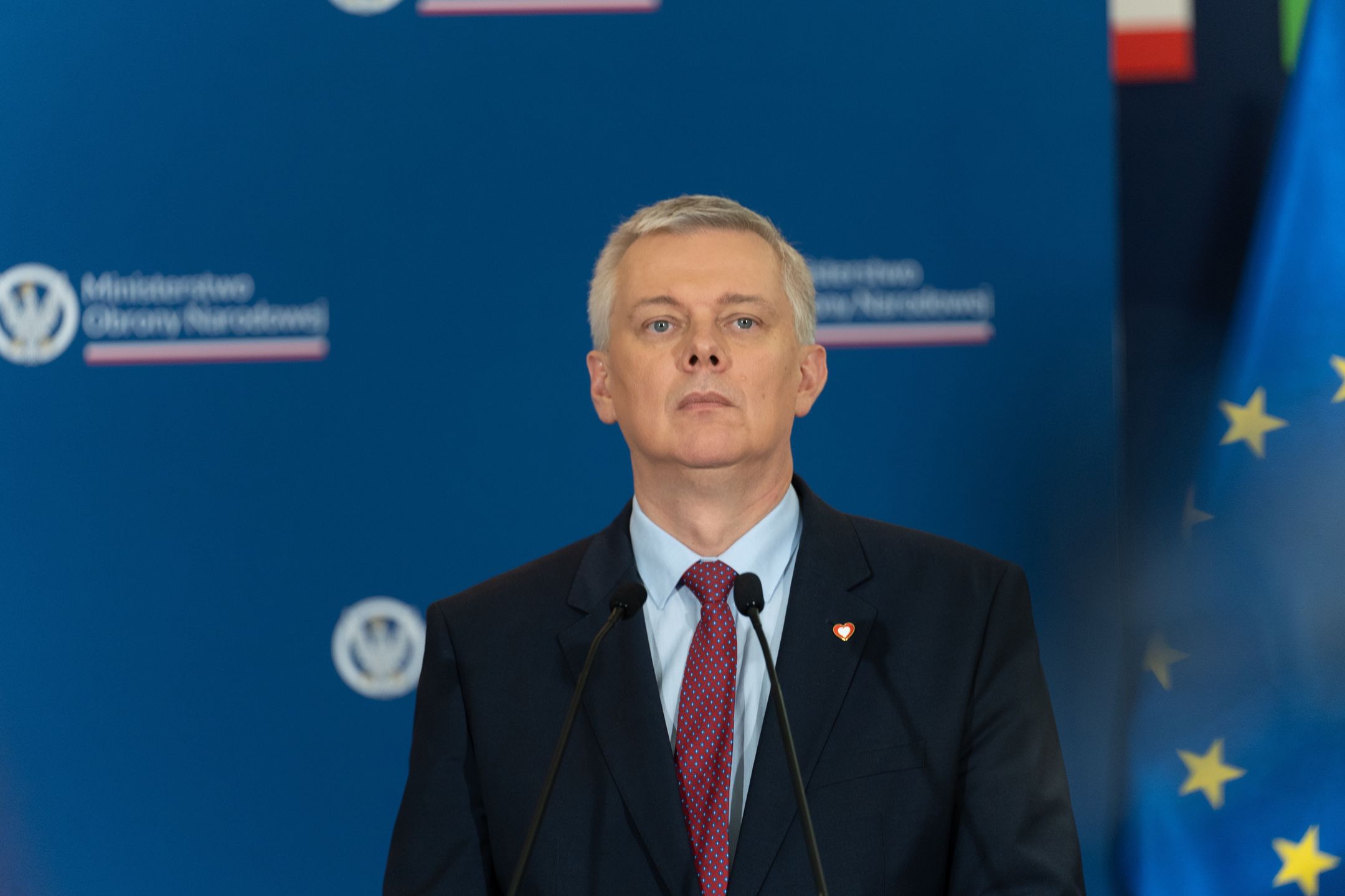 WARSAW, POLAND - 2024/07/17: Minister of Internal Affairs and Administration Tomasz Siemoniak speaks during a press conference. A joint press conference was held at the headquarters of the Ministry of National Defense to summarize activities to strengthen the eastern border of the Republic of Poland. with the participation of Deputy Prime Minister and Minister of National Defense Wladyslaw Kosiniak-Kamysz, Minister of Interior and Administration, coordinator of special services Tomasz Siemoniak, Deputy Minister Cezary Tomczyk and Deputy Minister Czeslaw Mroczek. (Photo by Marek Antoni Iwanczuk/SOPA Images/LightRocket via Getty Images)