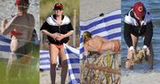 Grażyna Szapołowska w czerwonym bikini baraszkuje z suczką Lolitą wśród fal Bałtyku (ZDJĘCIA)