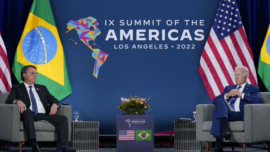 TemporaryPresident Joe Biden, right, meets with Brazilian President Jair Bolsonaro during the Summit of the Americas, Thursday, June 9, 2022, in Los Angeles. (AP Photo/Evan Vucci)AP