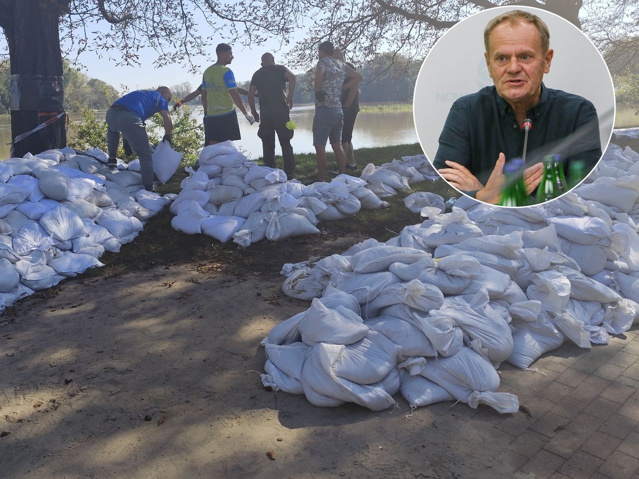 Wzmacnianie wałów (fot. WP), Donald Tusk (PAP/Lech Muszyński)