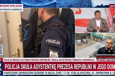 Relacja w Republice z działań policji u Tomasza Sakiewicza