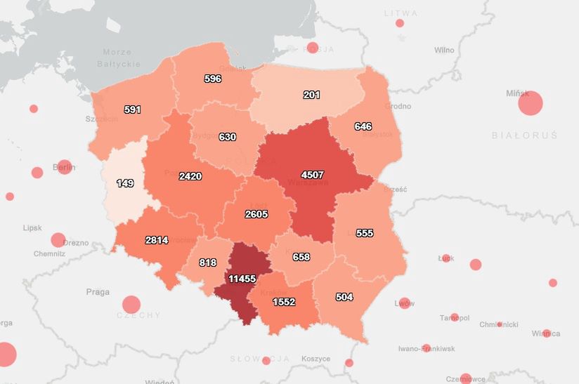 Mapa koronawirusa pokazuje, że liczba chorych rośnie coraz szybciej. Najnowsze dane