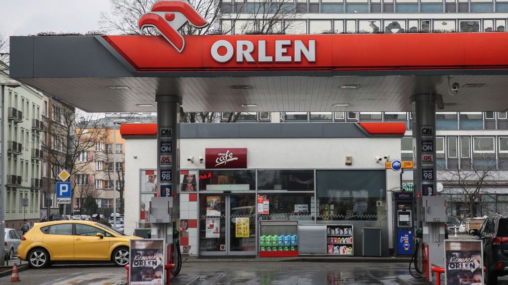 PKN Orlen, the largest fuel retailer in Poland
PKN Orlen petrol station in Krakow, Poland on 27 March, 2018. PKN Orlen (Polish: Polski Koncern Naftowy Orlen) is the largest fuel retailer in Poland. The company is a significant European publicly traded firm with major operations in Poland, Czech Republic, Germany, and the Baltic States.
 (Photo by Beata Zawrzel/NurPhoto via Getty Images)
NurPhoto
poland, polish, cracow, krakow, city, orlen, pkn, logo, oil, gas, station, refiner, petrol, company, trademark, fuel, retailer, europe, european, Business Finance and Industry, Fuel and Power Generation, Krakow