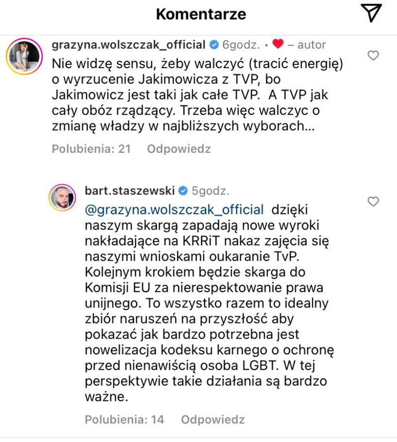 Wolszczak dosadnie o Jakimowiczu. Wspomniała też o TVP