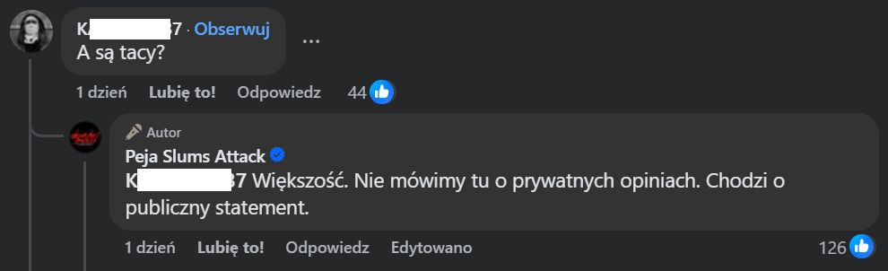 Komentarz Pei na Facebooku