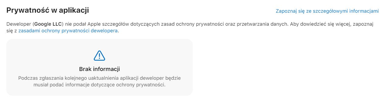 Opis Gmaila w App Store wciąż nie został uzupełniony o właściwe informacje, fot. Oskar Ziomek.