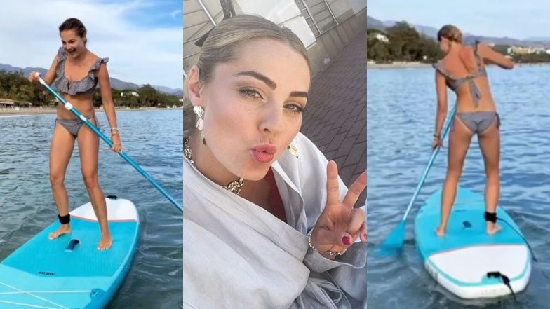 Małgorzata Socha uczy się pływać na desce do paddleboardingu