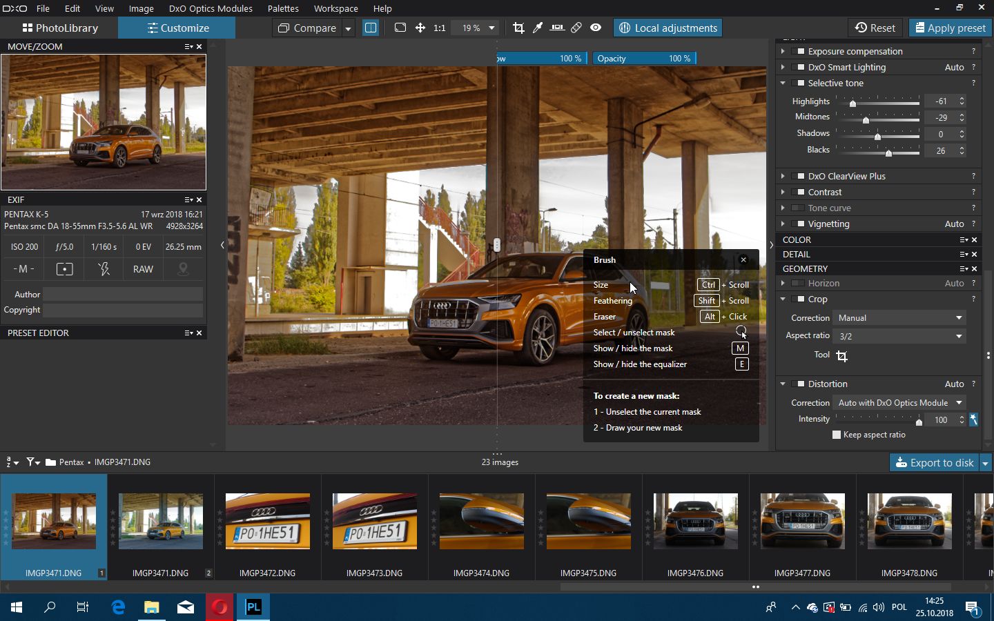 DxO PhotoLab – U-Point, wybór pędzla dla maski