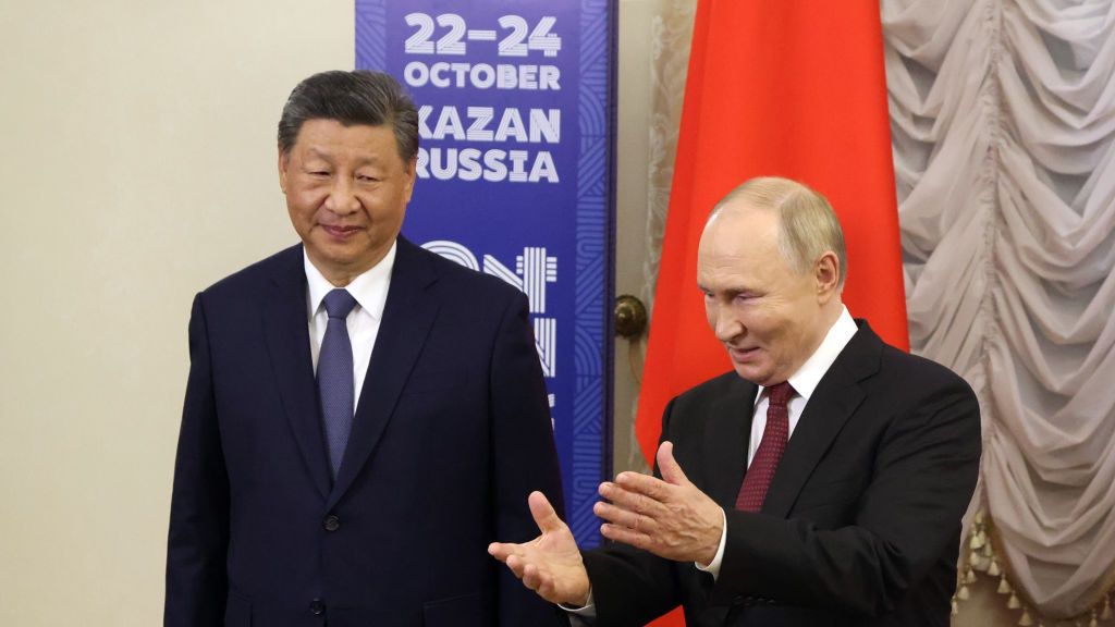 BRICS Leader's Summit In Kazan
KAZAN, RUSSIA - OCTOBER 22 (RUSSIA OUT) Russian President Vladimir Putin (R) greets Chinese President Xi Jinping (L) during their bilateral meeting prior to the opening of the BRICS Leader's Summit, October 22 2024, in Kazan, Tatarstan Republic, Russia. Putin and representatives of 30 countries are gathering in Kazan for the 16th BRICS Summit today. (Photo by Contributor/Getty Images)
Contributor