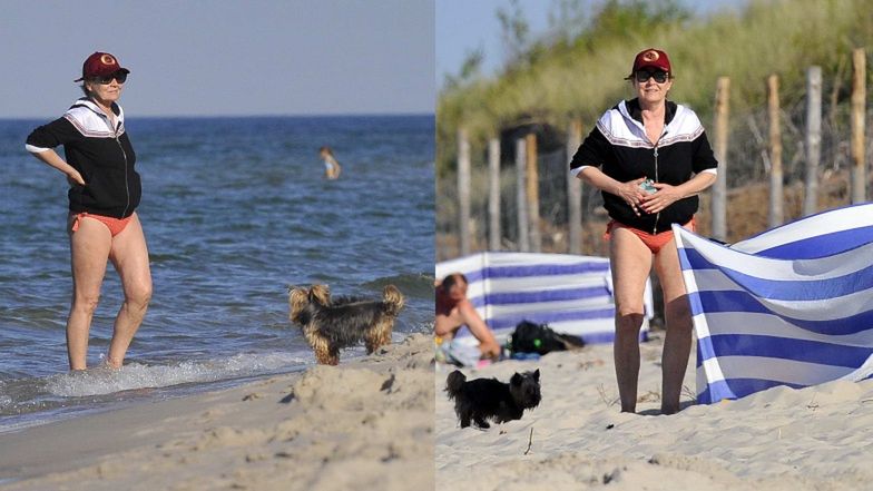 Grażyna Szapołowska na plaży w Juracie
