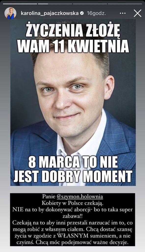 Karolina Pajączkowska dodała relację na Instagramie i uderzyła w marszałka