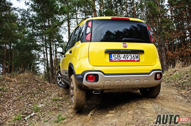 Fiat Panda Cross ma nie tylko aspiracje do bycia samochodem terenowym, ale też skutecznie realizuje założenia. Porządnie zestrojone zawieszenie ma spory skok i pozwala na różne akrobacje