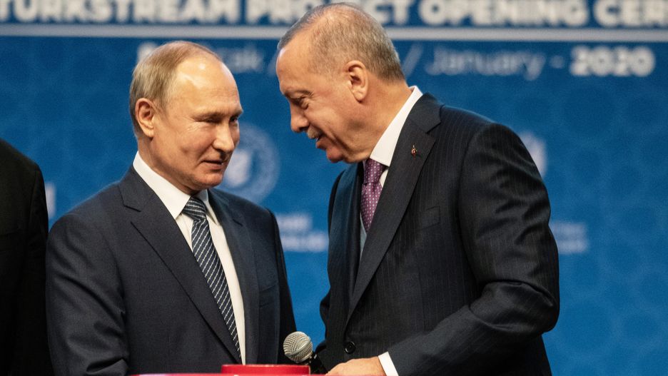 Putin And Erdogan Meet For TurkStream Gas Pipeline Opening Ceremony
ISTANBUL, TURKEY - JANUARY 08: Turkish President Recep Tayyip Erdogan and Russian President Vladimir Putin attend the opening ceremony of the Turkstream Gas Pipeline Project on January 08, 2020 in Istanbul, Turkey. The TurkStream project comprises two underwater gas lines, each with an annual capacity of 15.75 billion cubic meters. Gas will initially flow to Turkey, while a combination of existing and new pipelines will subsequently take supplies via Bulgaria to Serbia and then on to Hungary. Russia is building TurkStream and doubling the capacity of NordStream across the Baltic Sea to Germany as part of plans to bypass Ukraine in its gas deliveries to Europe. (Photo by Burak Kara/Getty Images)
Burak Kara