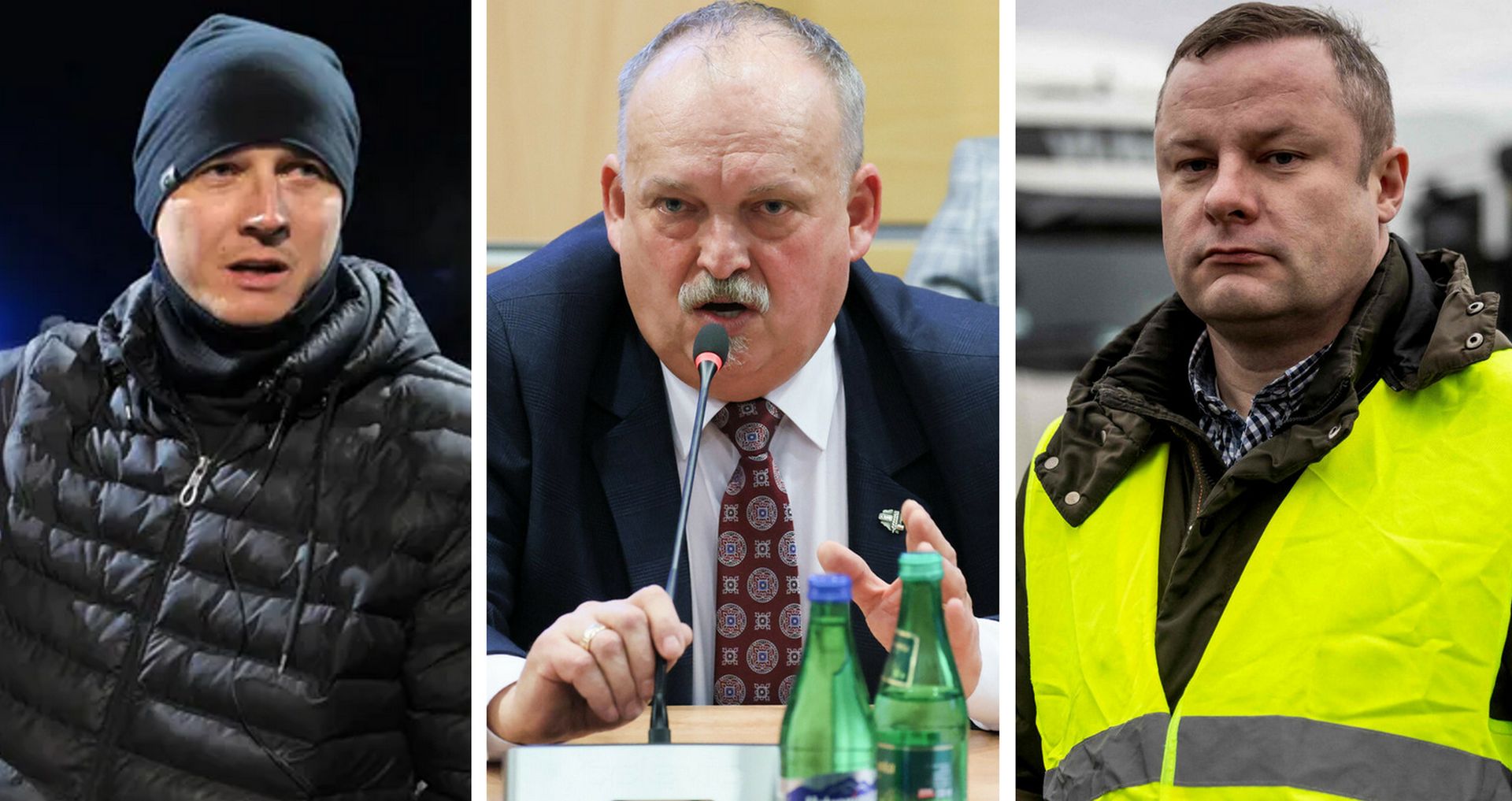 Liderzy protestu rolników. Od lewej: Hubert Ojdana, Roman Kondrów, Rafał Mekler