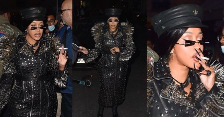 Cardi B w płaszczu naszpikowanym kolcami pali papieroska, imprezując w Paryżu zaledwie MIESIĄC po urodzeniu synka (ZDJĘCIA)