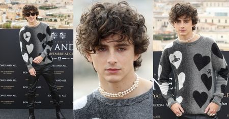 Timothee Chalamet w skórzanych spodniach i perłowym naszyjniku wdzięczy się na rzymskiej ściance (ZDJĘCIA)