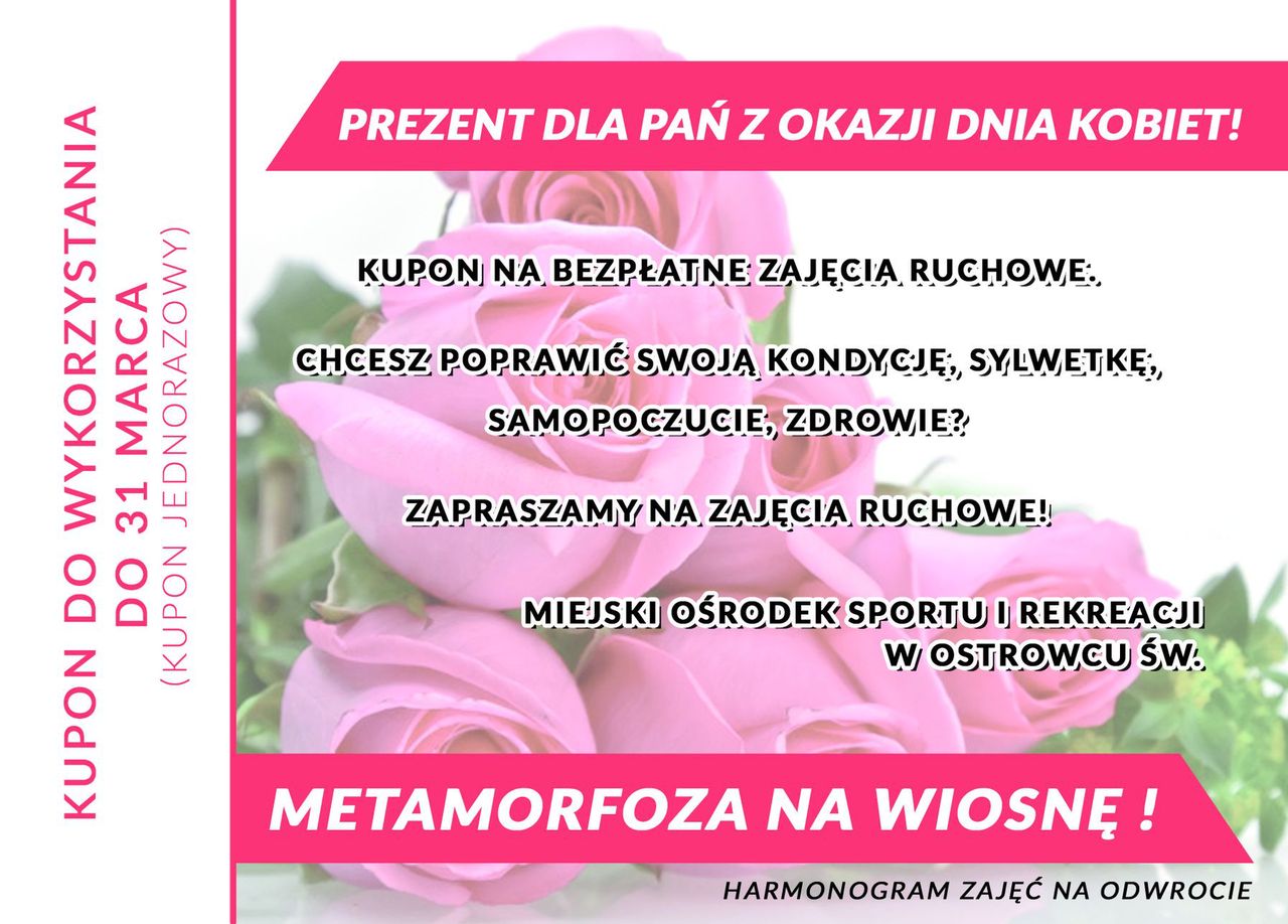 Dzień Kobiet z MOSiRem – kupon na bezpłatną aktywność dla kobiet