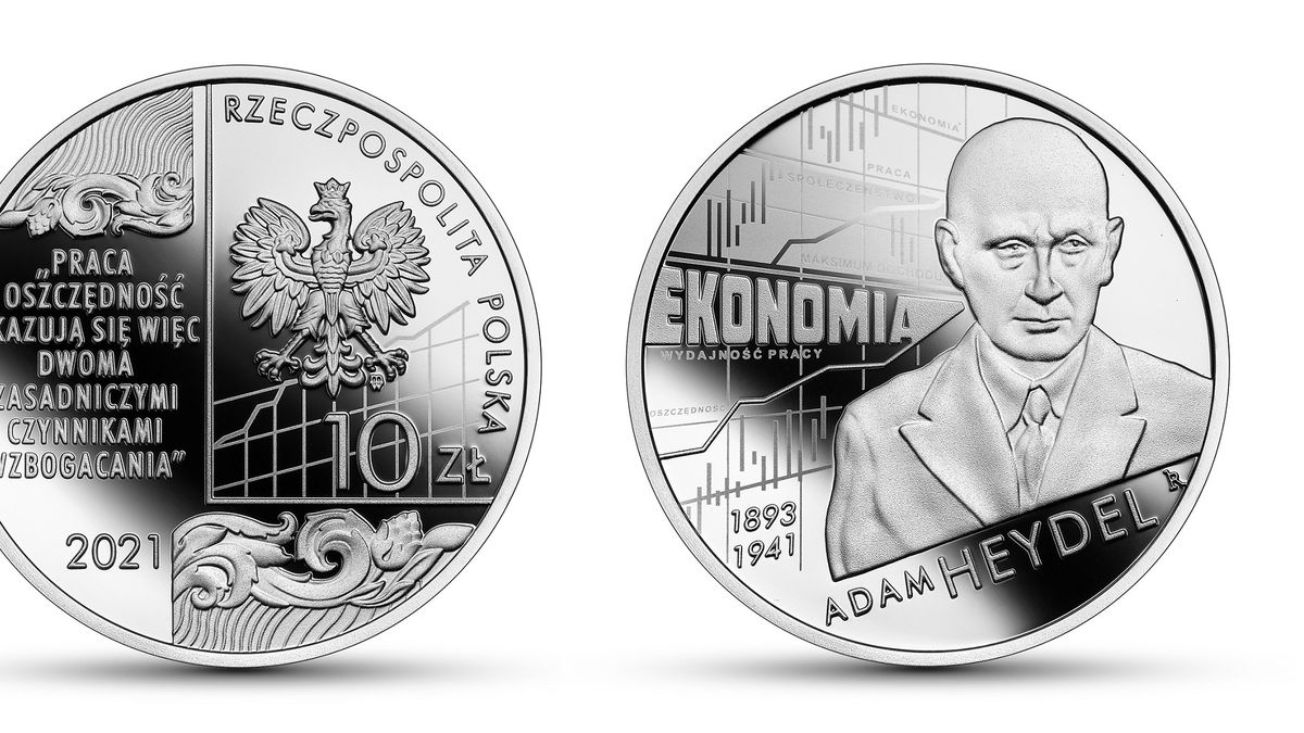 Tak prezentuje się rewers i awers monety z wizerunkiem Adama Heydla.