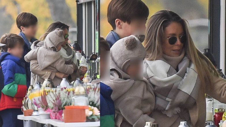 Małgorzata Rozenek z synami na cmentarzu