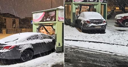 Wypadł z ronda i uderzył w sklep. Wszystko nagrały kamery