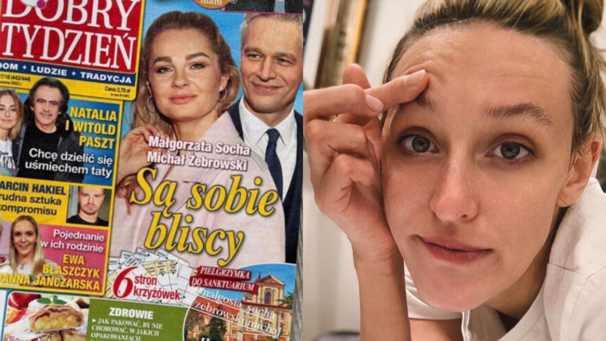 Aleksandra Żebrowska duma nad okładką katolickiego pisma z mężem na okładce