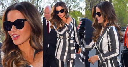 Promienna Kate Beckinsale promuje serial w pasiastej piżamce